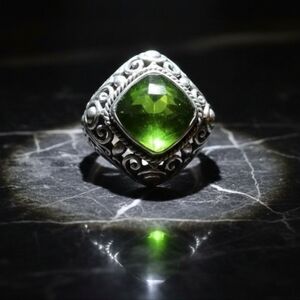 Large Peridot Sterling Silver Ring